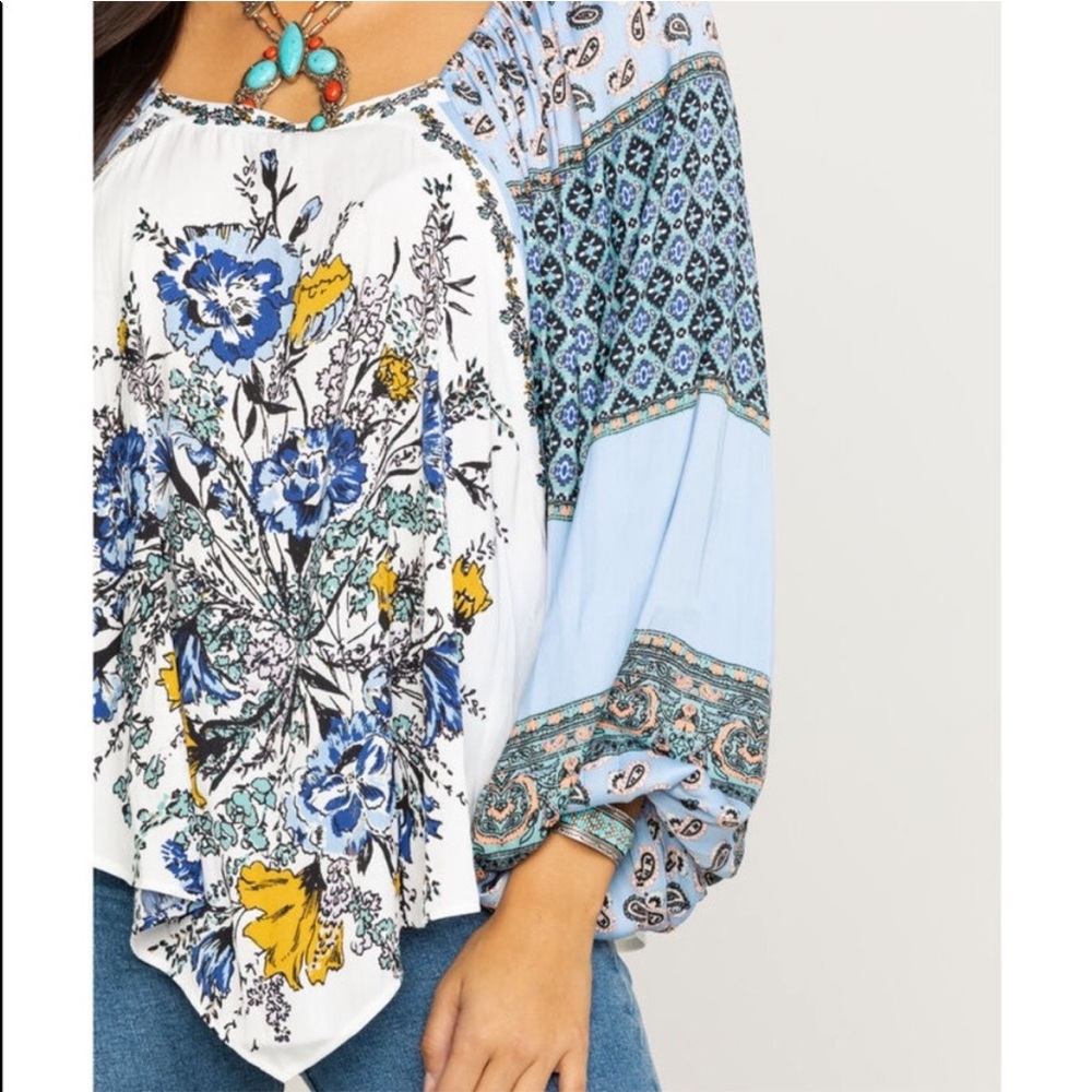 Free People Positano Blouse in Blue Combo - Picture 2 of 11